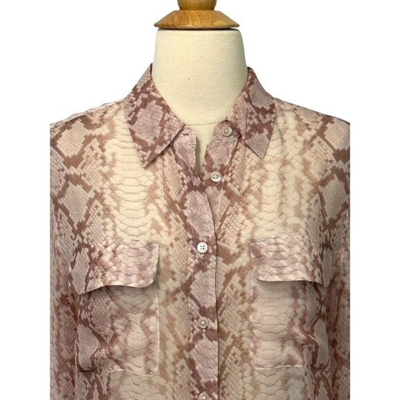 Equipment Femme Sheer Snake Print Silk Blouse Mauve Pale Pink Long Sleeve Size M - Picture 2 of 9